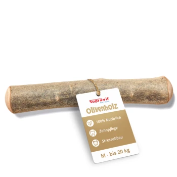 Natürlicher Holzkausnack für Haustiere, mit einer strukturierten Oberfläche und abgerundeten Enden, vor einem weißen Hintergrund.