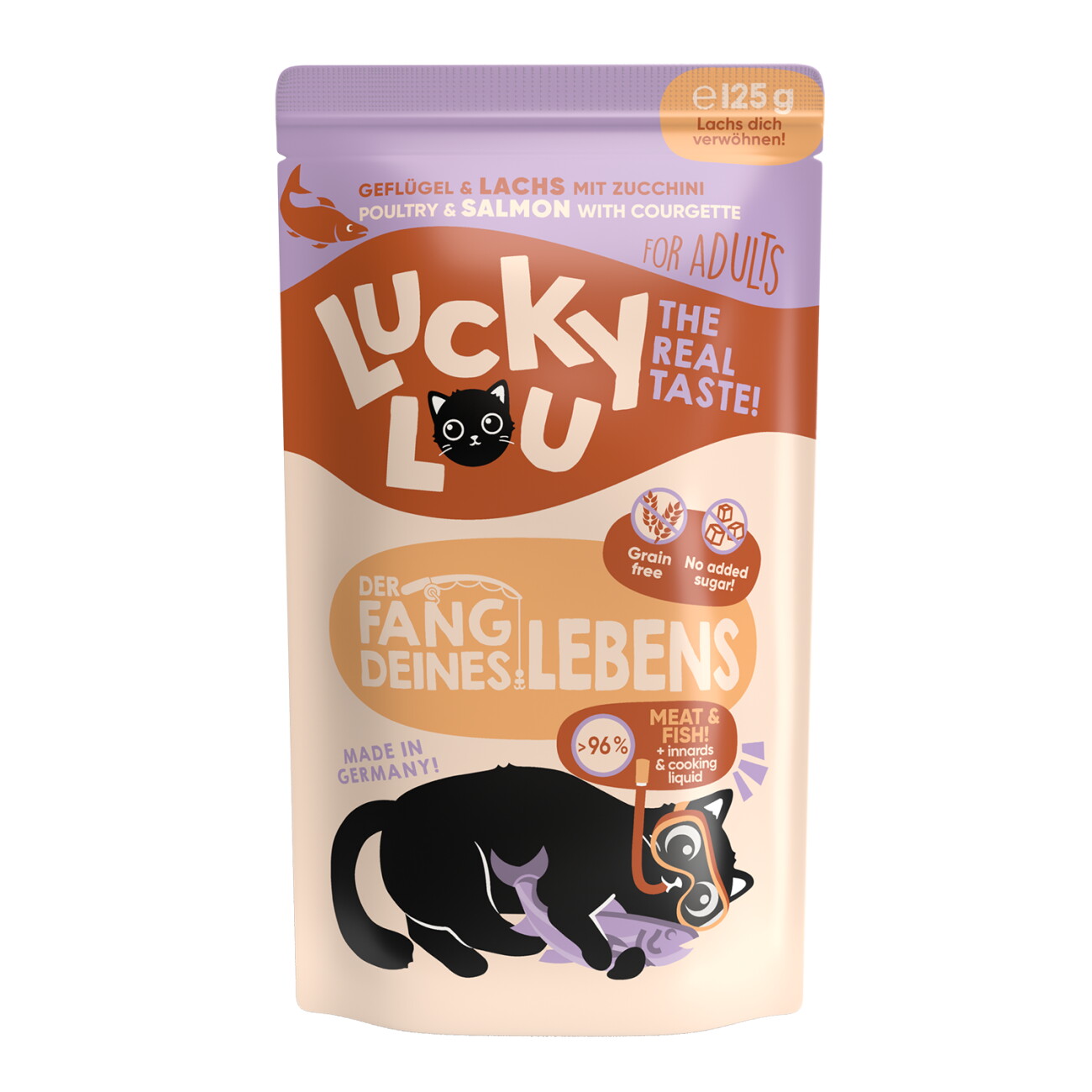 Lucky Lou Nassfutter Katze Adult Geflügel und Lachs 16x125 g