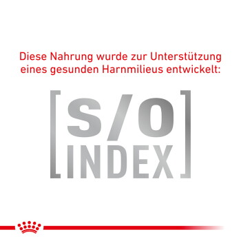Weißes Bild mit rotem deutschen Text über Harnwegsgesundheit und großem grauen '[s/o INDEX]' sowie roter Krone.