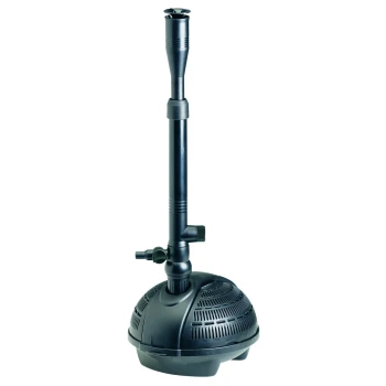 Pontec Pondovario Wasserspielpumpen 1.500 Q Schwarze Teichpumpe mit zylindrischem Gehäuse und verstellbarer Düse, entworfen für die Wasserzirkulation in Aquarien oder im Freien.
