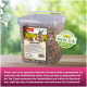 Ein klarer 3,5 kg Behälter mit PANTO Nagerfutter, beschriftet mit einem Kaninchen, Meerschweinchen und Hamster, fördert Gesundheit und glänzendes Fell.