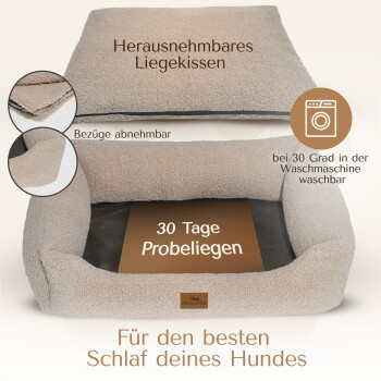 Hunde-Liegekissen mit abnehmbarem Bezug, waschbar bei 30 Grad, 30 Tage Probeschlafen, beige Farbe, für den besten Schlaf deines Hundes.