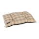 Beige kariertes, mit Knopfheftung versehene Haustierbettauflage mit drei gepolsterten Segmenten und 'Romneys'-Label.