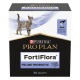 Purina Pro Plan FortiFlora Katzenprobiotika-Box mit einer grau gefleckten Katze, beschriftet mit '30 Beutel' und 'Großer Geschmack.'