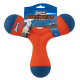Chuckit! Amphibious Tri Bumper Hundespielzeug in Orange und Blau, mittlere Größe, sichtbarer Text „Kann nicht platzen, sinkt nicht“.