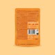 Dos d'un sachet orange d'aliments pour animaux Edgard & Cooper avec tableau d'alimentation, code-barres, icônes et « PORTIONS RECOMMANDÉES », 85 g.