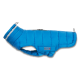 Blauer, gesteppter Hundemantel mit Kapuze, reflektierendem Besatz, seitlicher Leinenöse und kleinem 'WOLTERS'-Label