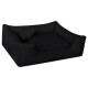 Schwarzes Haustierbett mit erhöhten Seiten und einem kleinen Kissen, entworfen für Komfort und Unterstützung.