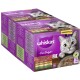 Whiskas Pure Delight Katzenfutterpackung mit einer grauen Katze auf der Vorderseite, mit Text, der die Geschmäcker in Gelee und eine 24er-Packung angibt.