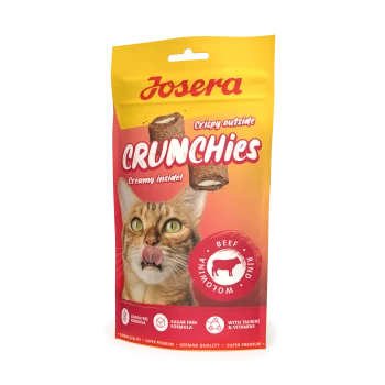 Josera Crunchies Katzenleckerlis, außen knusprig, innen cremig, Rindergeschmack, getreidefrei, zuckerfrei, mit Taurin und Vitaminen.
