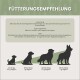 Tabelle mit täglichen Fütterungsempfehlungen für Haustiere basierend auf dem Gewicht, mit Mengen für Hunde und Katzen, markiert mit "ALPHAZOO."