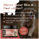 Petstile Super Skin & Coat Hundesupplement-Glas mit aufgelisteten Vorteilen: reduziert Juckreiz, Trockenheit, fördert die Hautregeneration, stärkt das Fell.