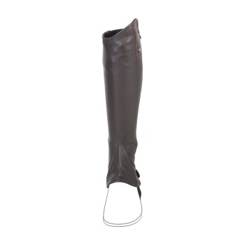 Brauner Lederstiefel für Haustiere mit einem hohen Design und einem Knopfverschluss oben, geeignet zum Schutz der Pfoten von Haustieren.