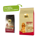 Zwei Select Gold Hundefutterbeutel: "Medium Adult" und "Sensitive", mit einem Cocker Spaniel und dem Text "Neues DESIGN, gleiche QUALITÄT."