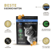 Peticare Pre/Pro-Biotika Ergänzung für Katzen, mit einem Katzenbild, das natürliche Zutaten hervorhebt, einfach zu öffnen ist und die Immununterstützung fördert.