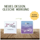 Yuki Cares Fellbutter-Schachteln alt (links) vs. neu (rechts), Text 'Neues Design. Gleiche Wirkung'; Plakette 'GLEICHE REZEPTUR'