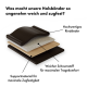 Diagramm eines Haustierhalsbands, das seine Schichten zeigt: hochwertiges Rindsleder, weicher Schaum für Komfort und Stützmaterial für Haltbarkeit, mit deutschem Text.