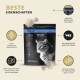 Petcare Petcat Health 3503 Pulverergänzung für Katzen, mit einer grauen Katze auf der Verpackung, mit Text, der natürliche Zutaten und einfache Anwendung hervorhebt.