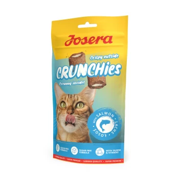 Josera Crunchies Katzensnacks mit Lachs, außen knusprig, innen cremig, getreidefrei, zuckerfrei, mit Taurin und Vitaminen.