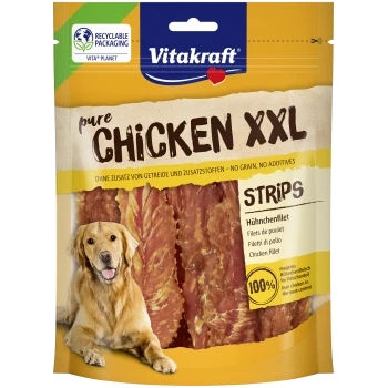 Vitakraft Pure Chicken XXL Strips Hundesnacks, ohne Getreide, ohne Zusatzstoffe, 100 % mageres Hühnerfilet, recycelbare Verpackung.