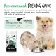 Empfohlene Fütterungsanleitung für Bugalugs Plaque Remover mit täglichen Messlöffel-Mengen für kleine, mittlere und große Hunde und Katzen.