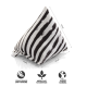 Gestreiftes Katzenkissen-Spielzeug, 11 cm groß, gefüllt mit Katzenminze, mit einem verschließbaren Beutel, beschriftet mit "fair trade" und "mit Katzenminze gefüllt."