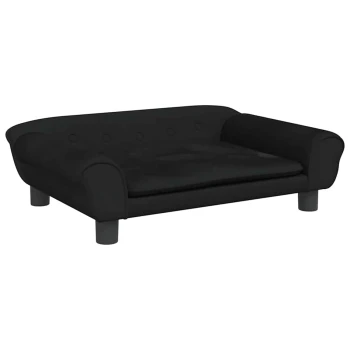 Schwarzes Haustiersofa mit abgerundeten Kanten, Knopfdetails und kurzen Beinen, entworfen für kleine bis mittelgroße Haustiere.