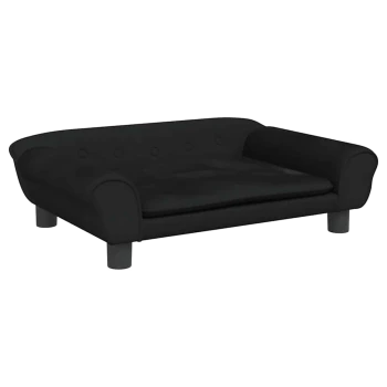 Schwarzes Haustiersofa mit abgerundeten Kanten, Knopfdetails und kurzen Beinen, entworfen für kleine bis mittelgroße Haustiere.