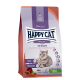 Happy Cat Senior Katzenfutterbeutel mit einer grauen Katze, beschriftet mit "Best Age", mit "Atlantik-Lachs" und "10+ Jahre" deutlich sichtbar.