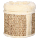 Rundes Haustierbett mit einem gewebten Strohaus exterior und einer weichen, cremefarbenen Fleece-Innenausstattung oben.