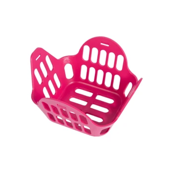 Maulkorb quadratisch pink WB (Warmblut) Helle pinkfarbene Kunststofftragekorb für Haustiere mit Belüftungsöffnungen, entworfen für den Transport kleiner Haustiere.