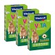 Drei Boxen mit Vitakraft VITA Spezial Kaninchenfutter, mit einem braunen Kaninchen auf der Vorderseite, beschriftet mit "ALL IN ONE ADULT" und "VITALITY PLUS."