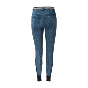 Denim-Leggings mit einem strukturierten Rückenteil und schwarzen Knöchelabschlüssen, mit einem stilvollen Bund mit Strasssteinen.