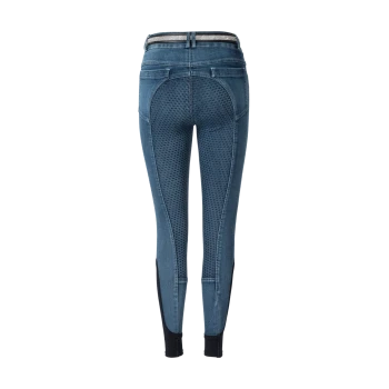 Denim-Leggings mit einem strukturierten Rückenteil und schwarzen Knöchelabschlüssen, mit einem stilvollen Bund mit Strasssteinen.