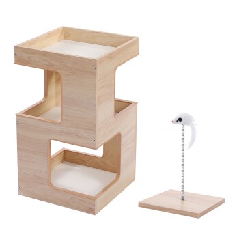 Kratzbaum Holz 2-stöckig beige