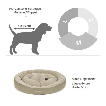 Logo von 'Doctor Bark' auf einem weichen, beigen Haustierbett mit strukturierter Oberfläche.