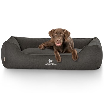 Hundebett Crispino aus Velours mit Handwebcharakter schwarz XXXL