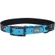 Blau-schwarz gesprenkeltes verstellbares Kerbl Haustier-Hundehalsband mit Schnalle und Metallring.