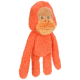 Ein plüschiger orangefarbener Affen-Spielzeug mit einem lächelnden Gesicht und weicher, flauschiger Textur, entworfen für Haustiere.