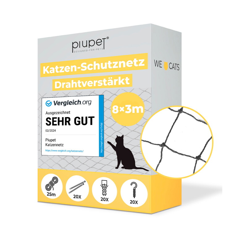 PIUPET Katzennetz drahtverstärkt schwarz 3 m, 8 m
