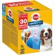Boîte de Pedigree DentaStix pour chiens, présentant un chien heureux, avec "Soins bucco-dentaires quotidiens" et "+30 bâtonnets gratuits" mis en avant sur l'emballage.