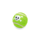 Grüner Tennisballspielzeug mit einem Totenkopf- und Kreuzbones-Design, mit weißen Streifen und einer flauschigen Textur.