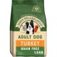 James Wellbeloved Adult Dog Turkey, grain-free dog food, 1.5kg bag featuring illustrations of three dogs on the front.