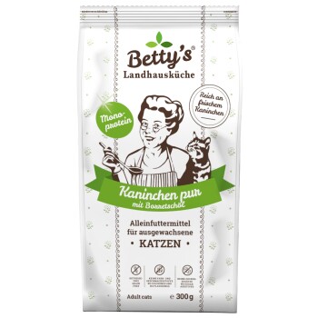 Betty's Landhausküche Katzenfutterbeutel, Kaninchengeschmack, Monoprotein, getreidefrei, 300 g, für erwachsene Katzen.