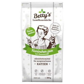 Betty's Landhausküche Katzenfutterbeutel, Kaninchengeschmack, Monoprotein, getreidefrei, 300 g, für erwachsene Katzen.