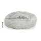 Grauer runder Haustierbett mit einer flauschigen Textur, mit einem Durchmesser von etwa 115 cm und einer Höhe von 26 cm.