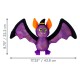 Purple bat plush with orange ears, witch hat, green eyes and fangs; labeled 8.75"/22.2 cm (H) and 17.25"/43.8 cm (W).