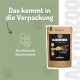 Verpacktes Produkt mit der Bezeichnung "ULMENRINDE" von ALPHAZOO, das natürliche Magenbeschwerden bei Hunden und Katzen fördert, geeignet für alle Rassen und Altersgruppen.