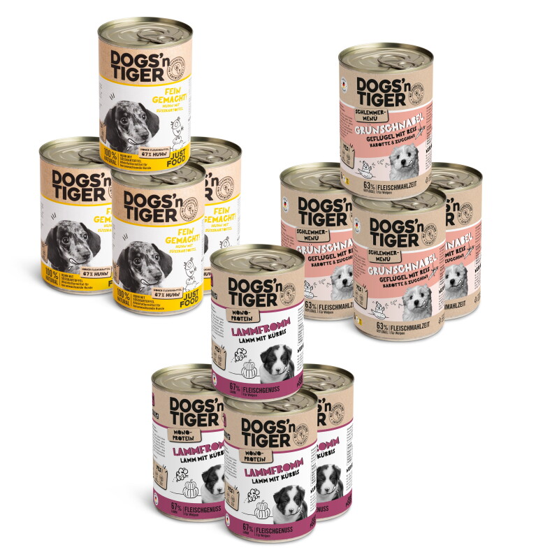 Dogs'n Tiger Dogs’n Tiger Junior Hundefutter, Nassfutter, Mixpaket Happy Puppy