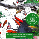 Bunte Koi-Fische in einem Teich mit einem grünen Banner, das "SOLIDES KOIFUTTER" liest, und einem runden "365 DAYS"-Symbol.